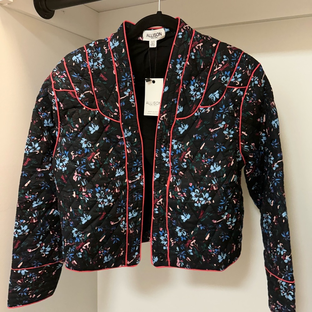 Women's Floral Quilted Jacket - Black and Blue